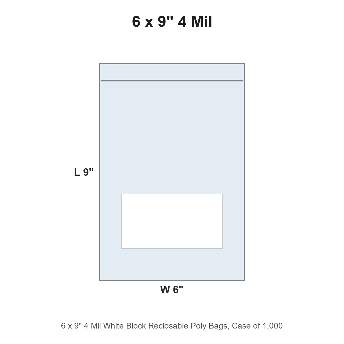 6 x 9" 4 Mil White Block Reclosable Poly Bags