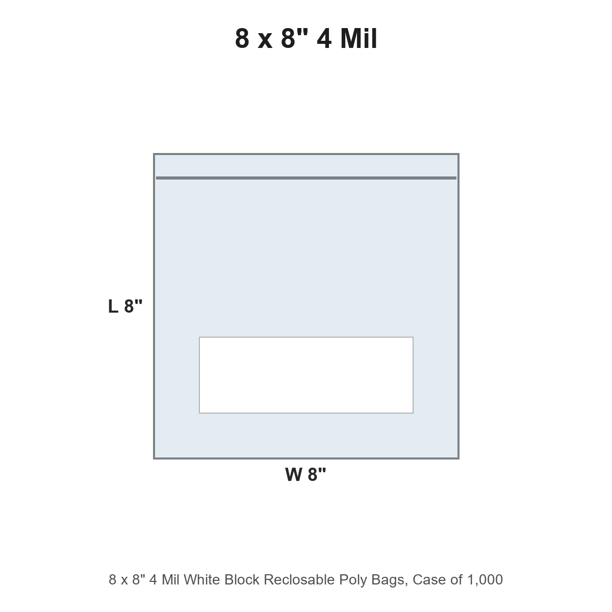 8 x 8" 4 Mil White Block Reclosable Poly Bags