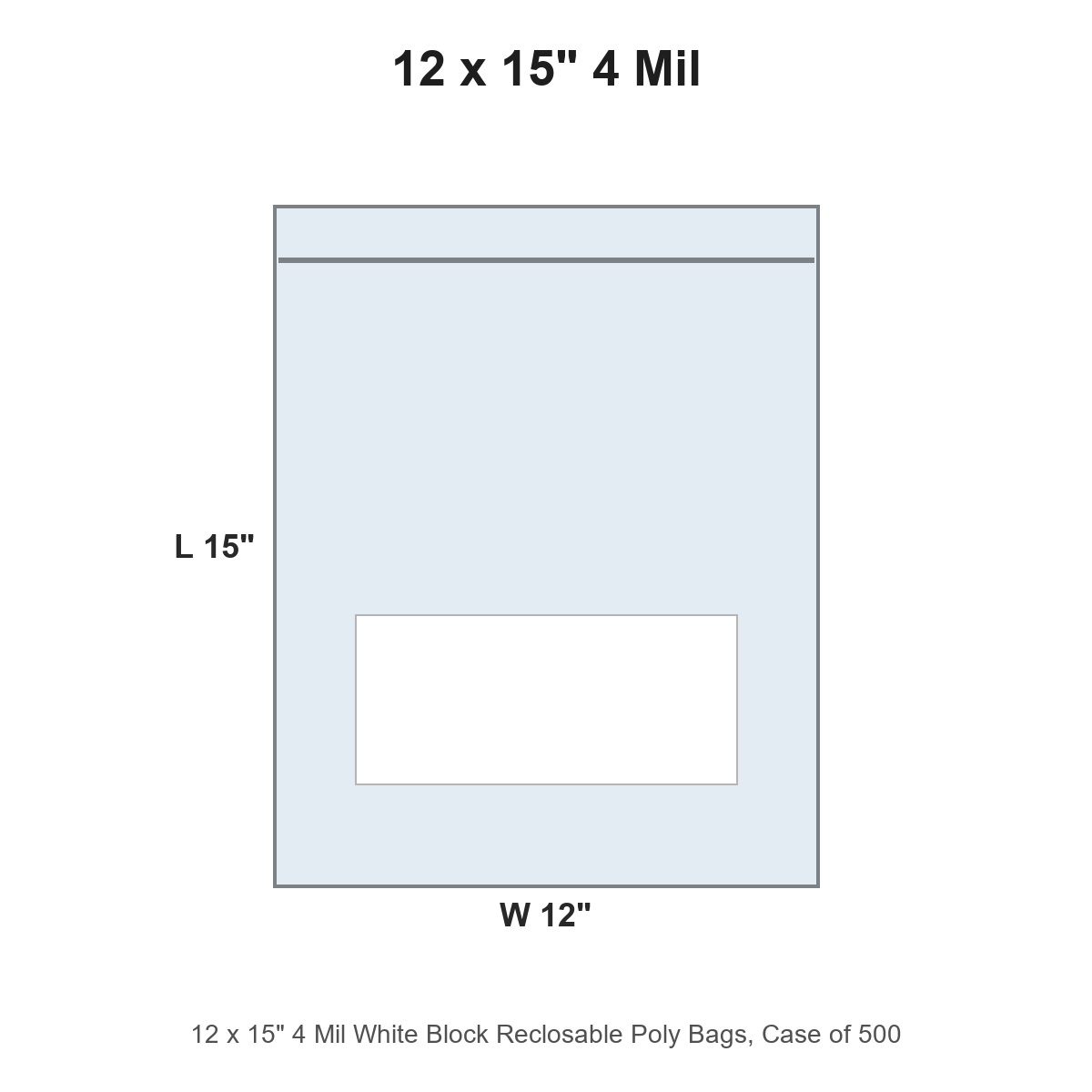 12 x 15" 4 Mil White Block Reclosable Poly Bags