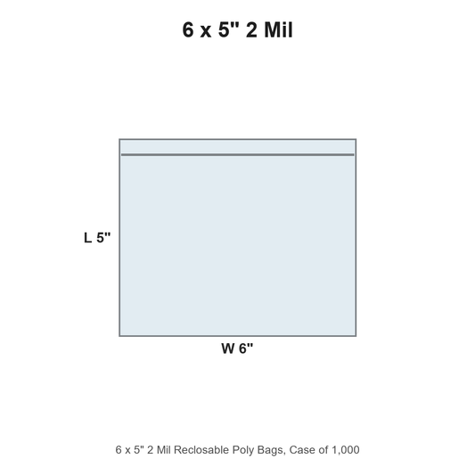 6 x 5" 2 Mil Reclosable Poly Bags