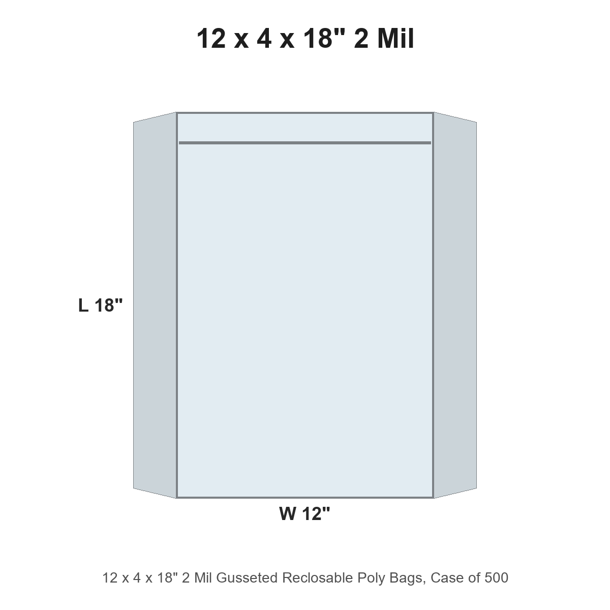 12 x 4 x 18" 2 Mil Gusseted Reclosable Poly Bags
