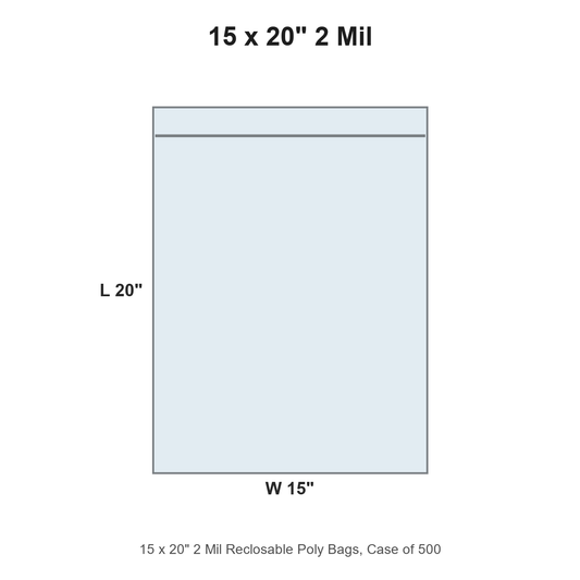 15 x 20" 2 Mil Reclosable Poly Bags