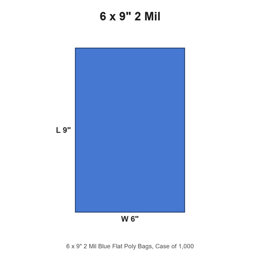 6 x 9" 2 Mil Blue Flat Poly Bags