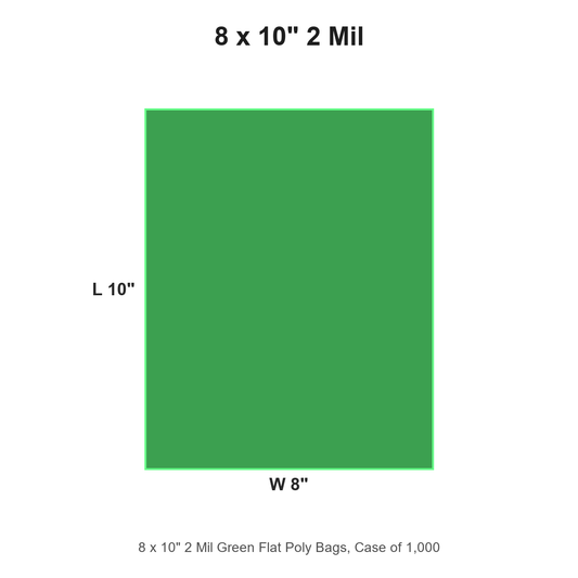 8 x 10" 2 Mil Green Flat Poly Bags