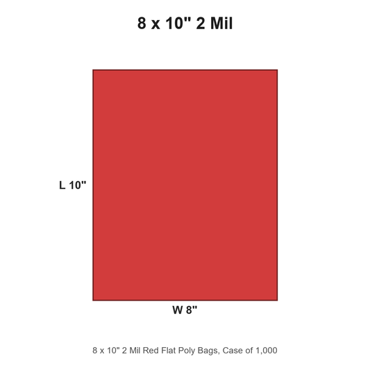 8 x 10" 2 Mil Red Flat Poly Bags