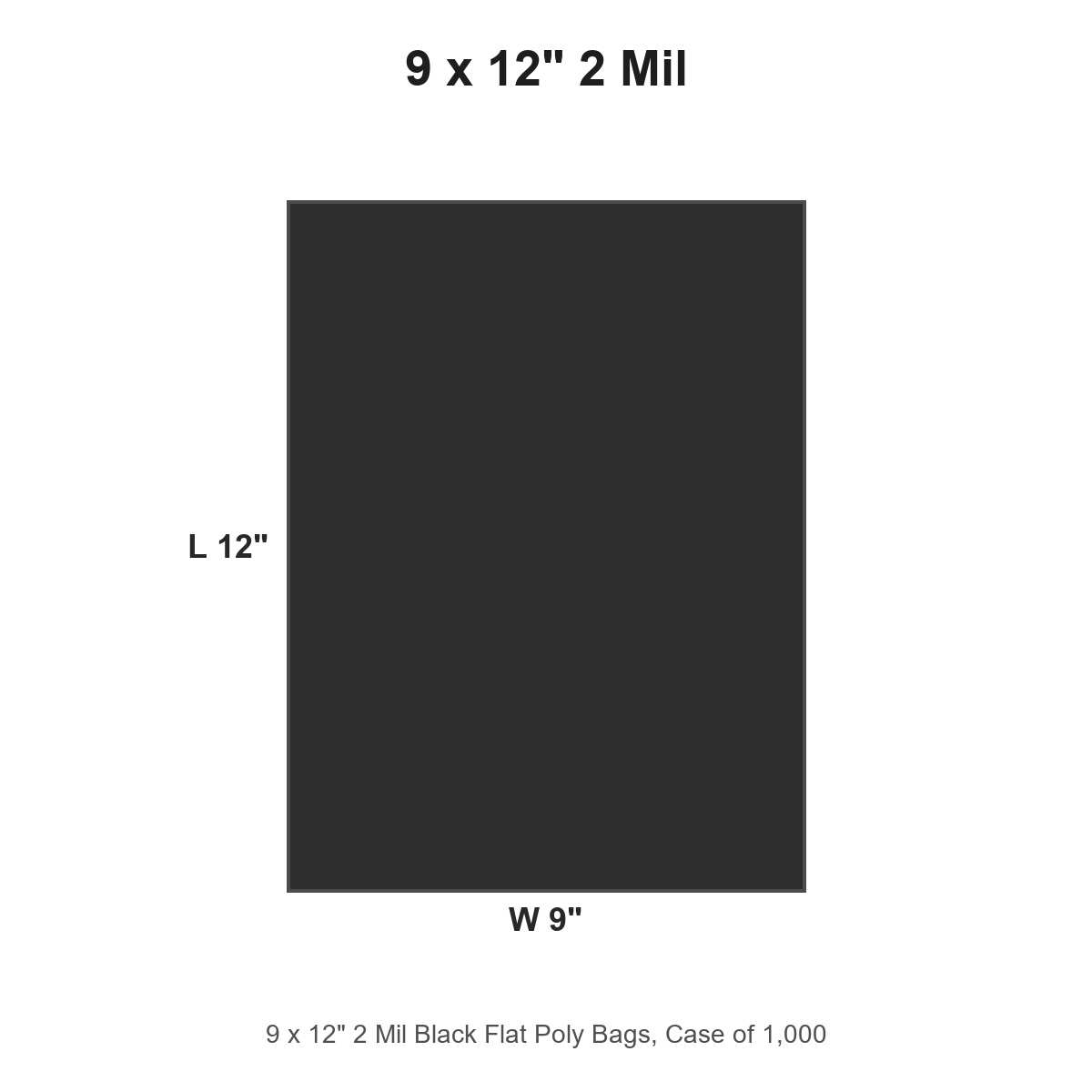 9 x 12" 2 Mil Black Flat Poly Bags