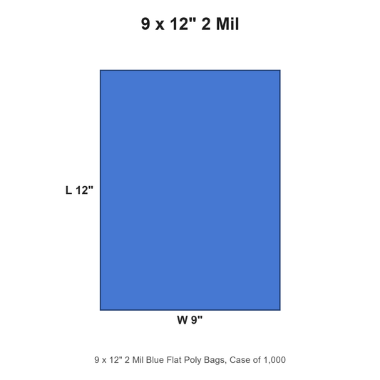 9 x 12" 2 Mil Blue Flat Poly Bags