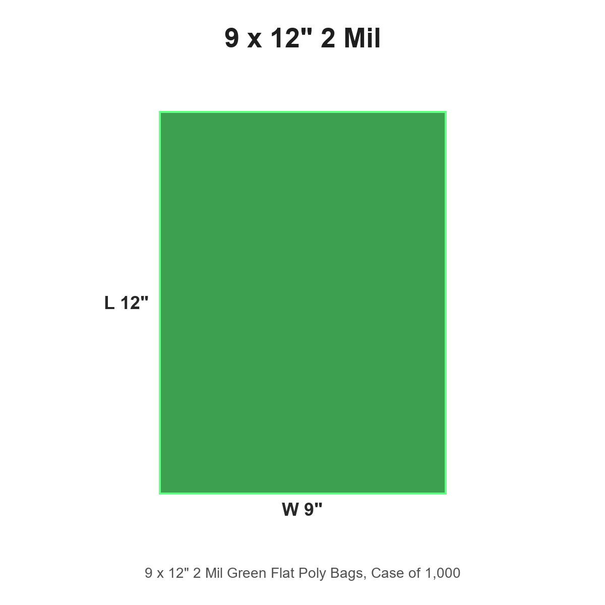 9 x 12" 2 Mil Green Flat Poly Bags