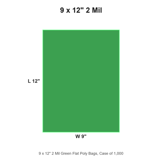 9 x 12" 2 Mil Green Flat Poly Bags