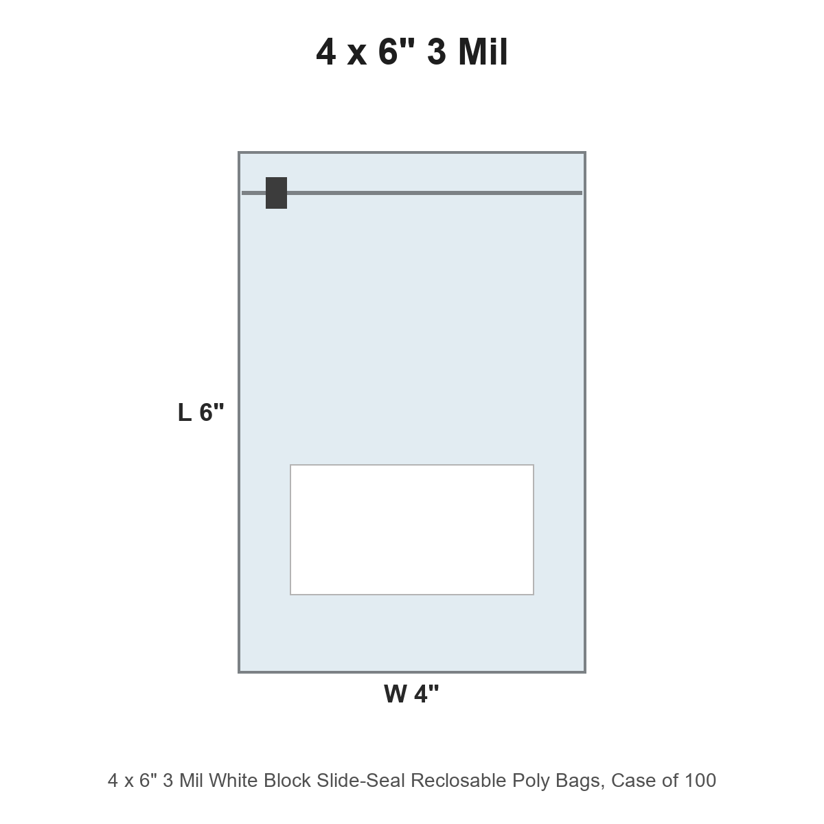 4 x 6" 3 Mil White Block Slide-Seal Reclosable Poly Bags