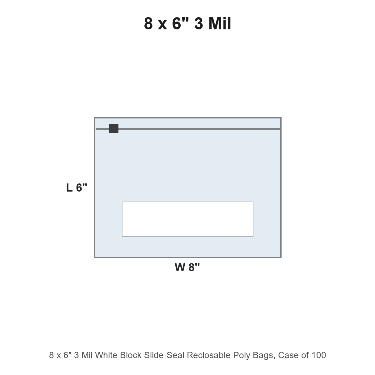 8 x 6" 3 Mil White Block Slide-Seal Reclosable Poly Bags