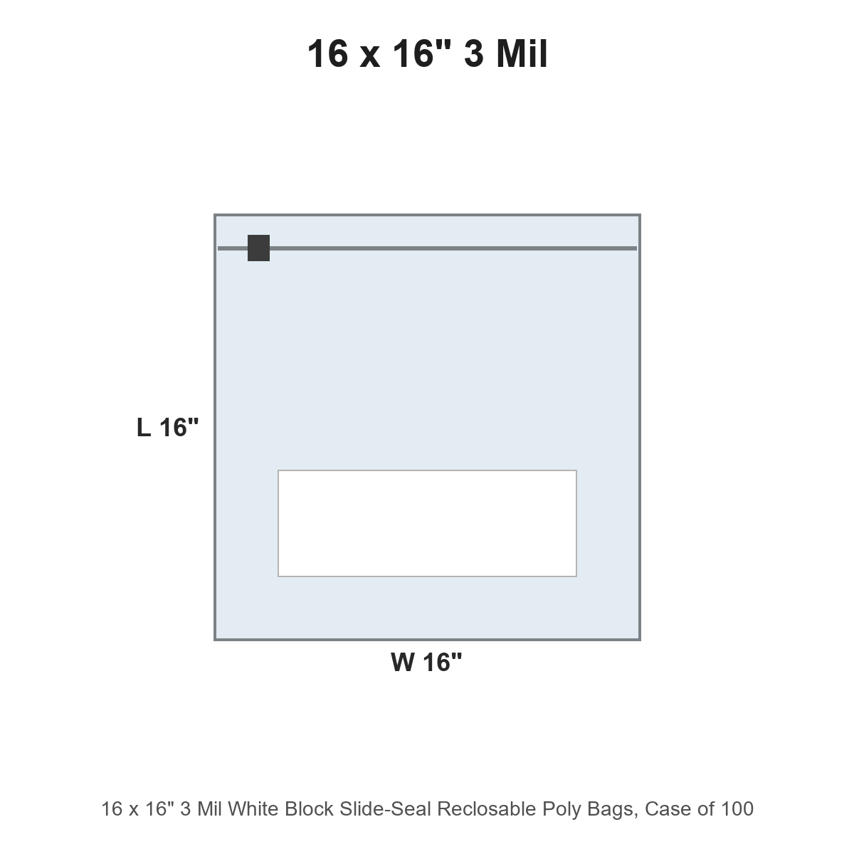 16 x 16" 3 Mil White Block Slide-Seal Reclosable Poly Bags