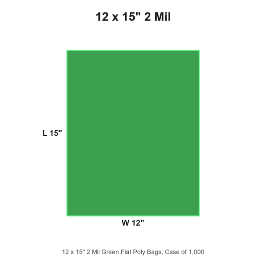 12 x 15" 2 Mil Green Flat Poly Bags