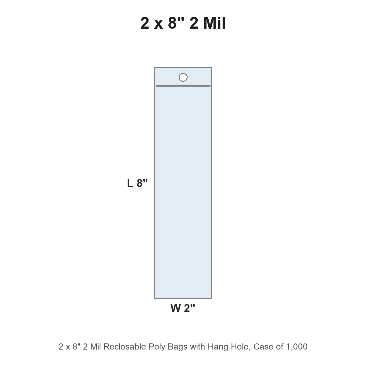 2 x 8" 2 Mil Reclosable Poly Bags with Hang Hole