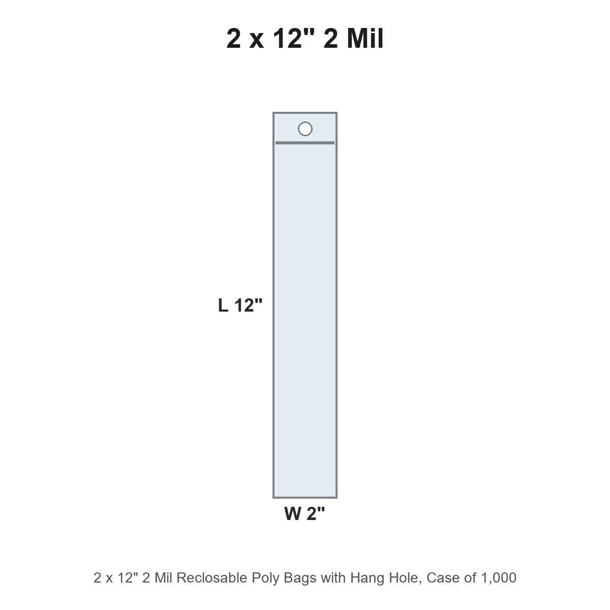 2 x 12" 2 Mil Reclosable Poly Bags with Hang Hole