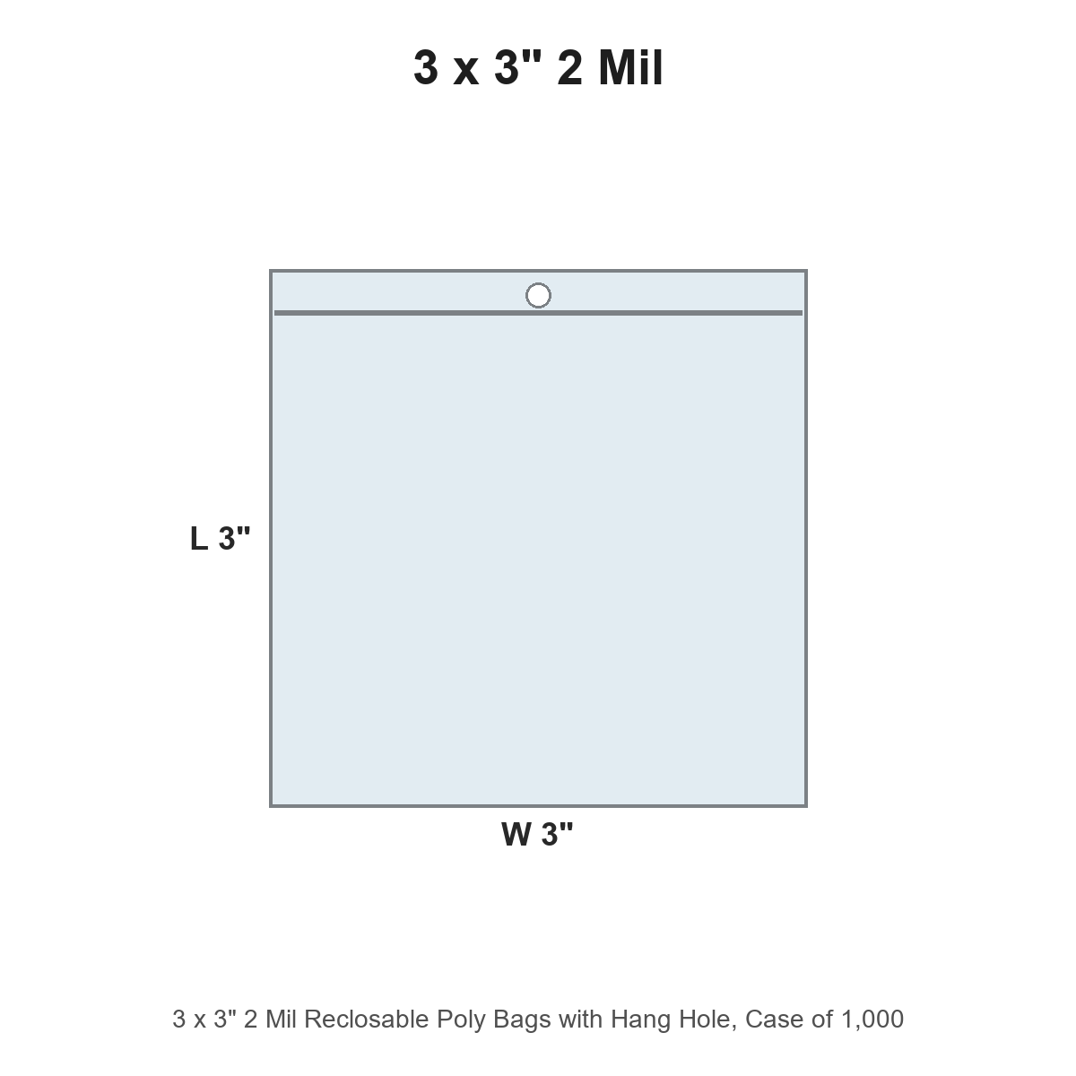 3 x 3" 2 Mil Reclosable Poly Bags with Hang Hole