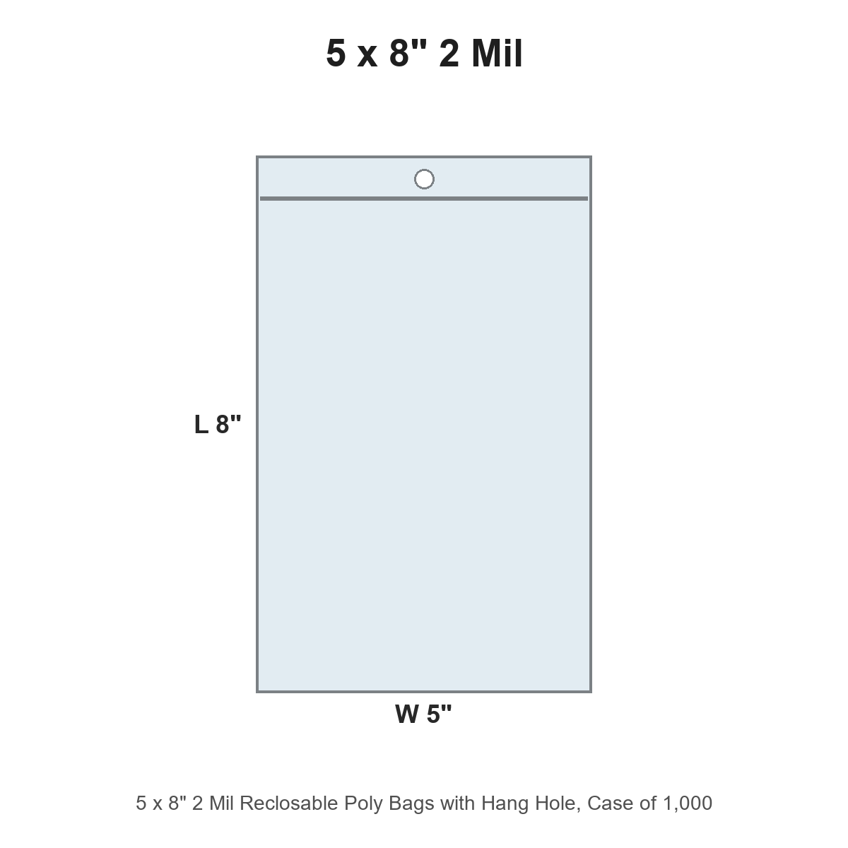 5 x 8" 2 Mil Reclosable Poly Bags with Hang Hole