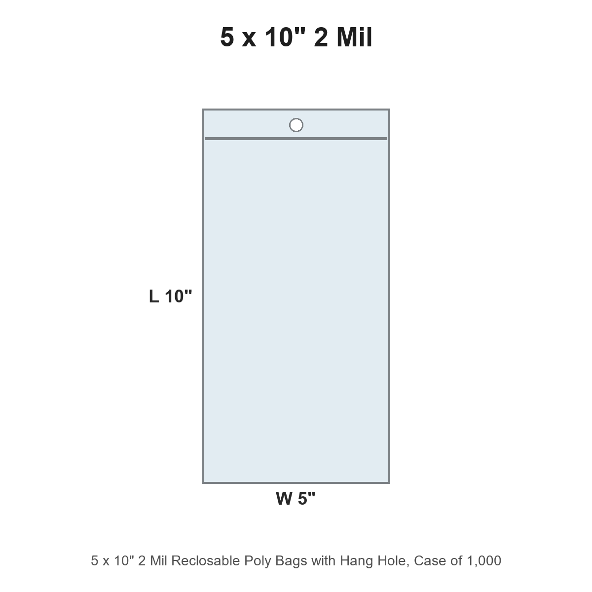 5 x 10" 2 Mil Reclosable Poly Bags with Hang Hole