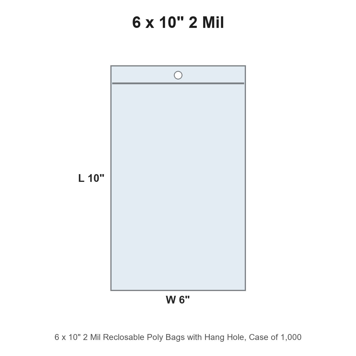 6 x 10" 2 Mil Reclosable Poly Bags with Hang Hole
