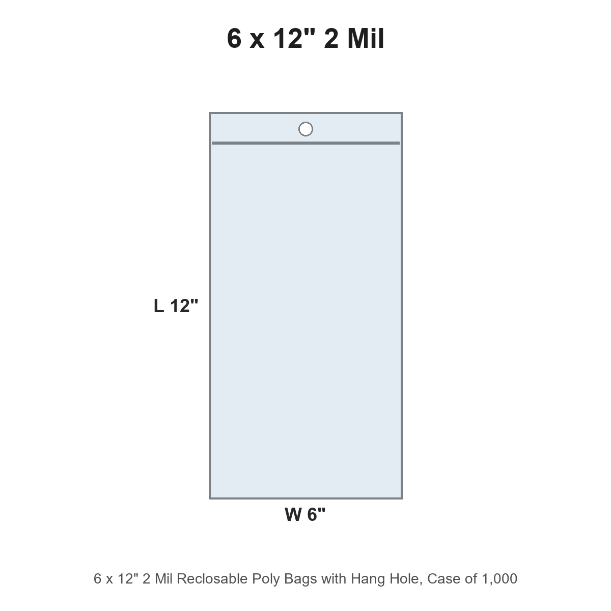 6 x 12" 2 Mil Reclosable Poly Bags with Hang Hole