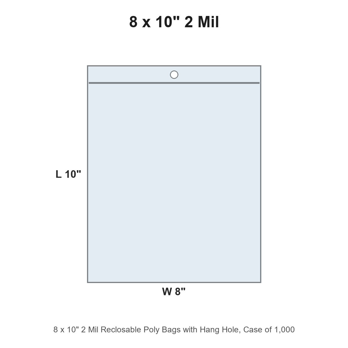 8 x 10" 2 Mil Reclosable Poly Bags with Hang Hole