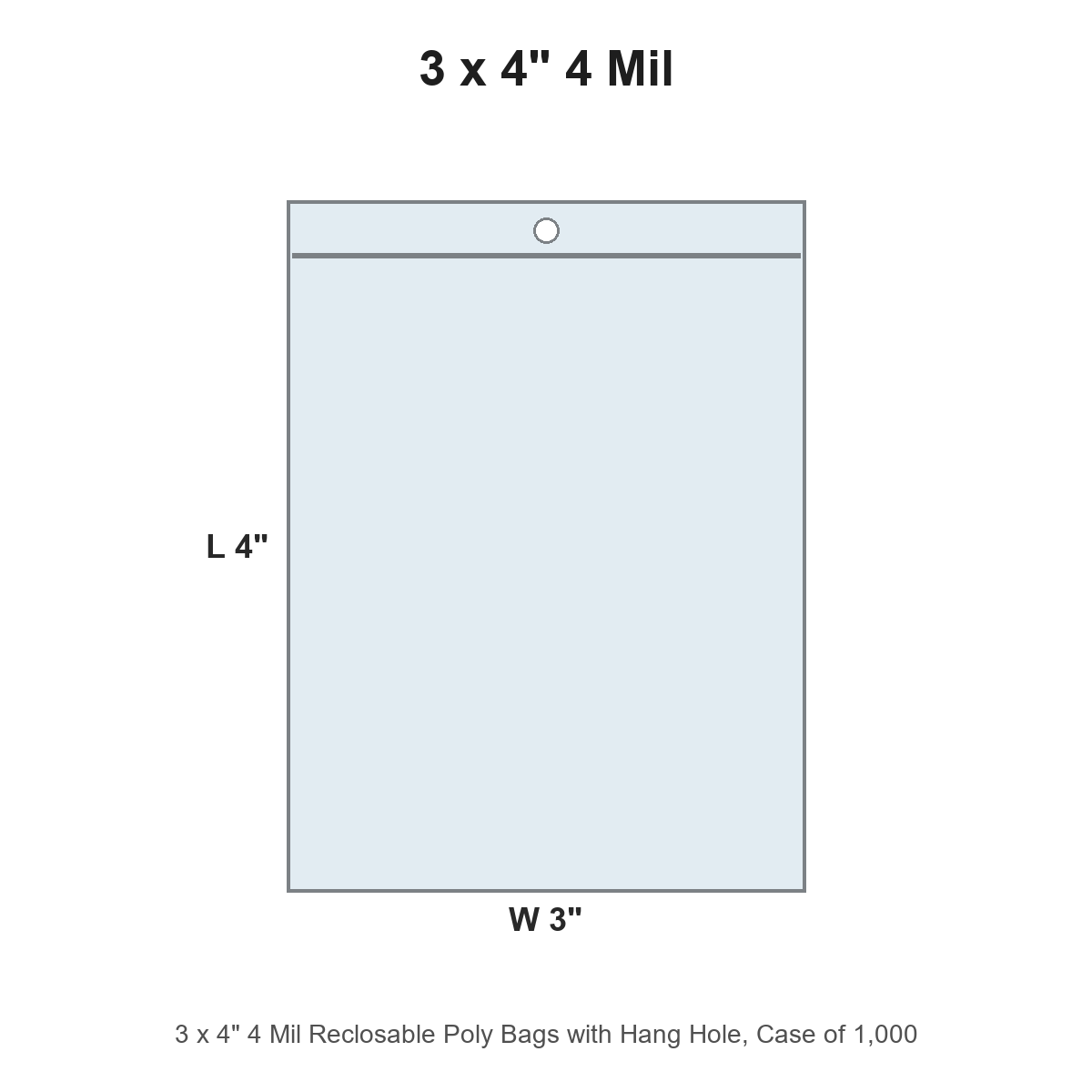 3 x 4" 4 Mil Reclosable Poly Bags with Hang Hole