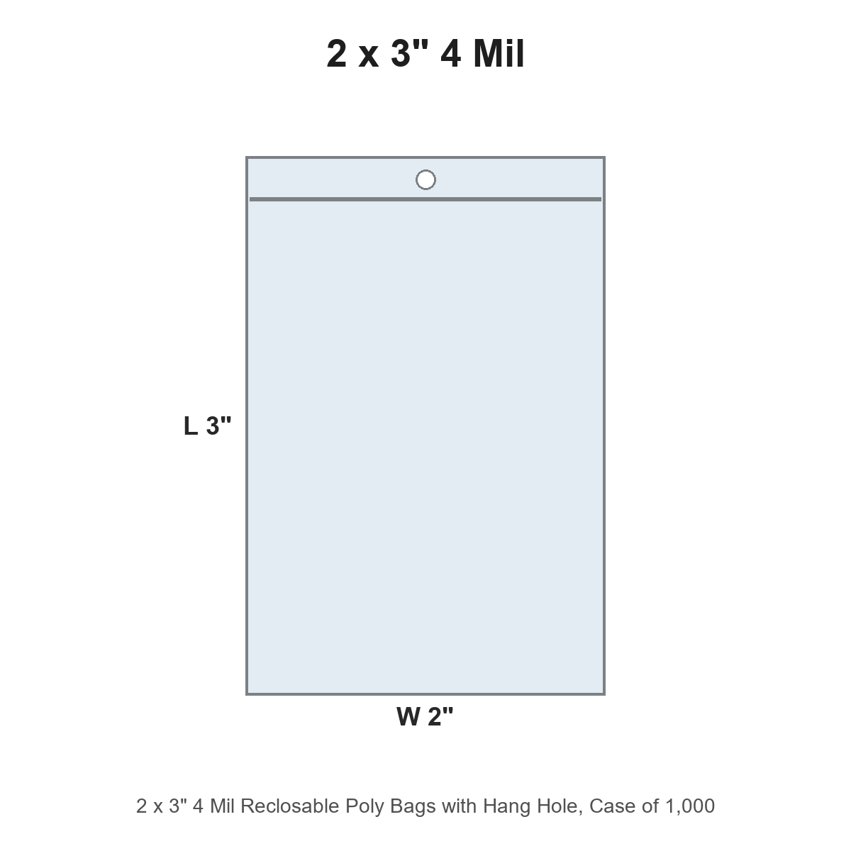 2 x 3" 4 Mil Reclosable Poly Bags with Hang Hole