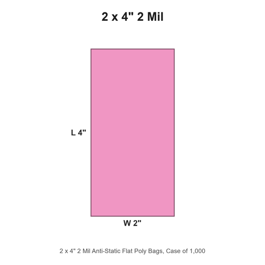 2 x 4" 2 Mil Anti-Static Flat Poly Bags