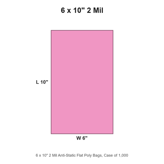 6 x 10" 2 Mil Anti-Static Flat Poly Bags
