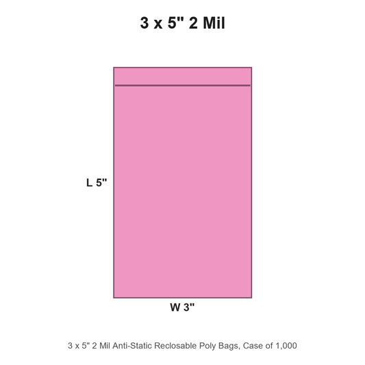 3 x 5" 2 Mil Anti-Static Reclosable Poly Bags