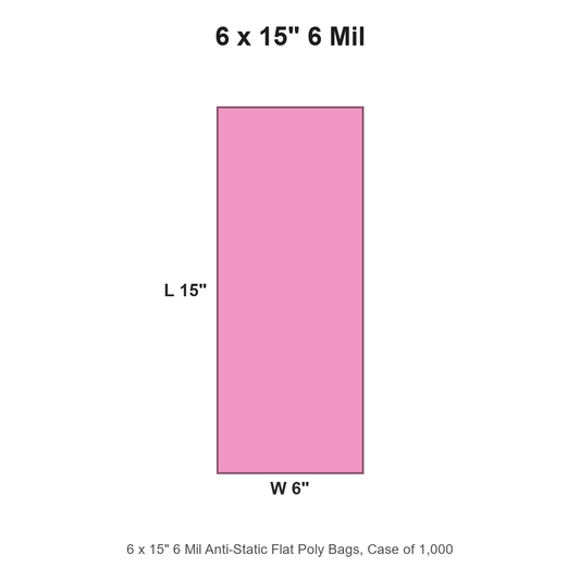 6 x 15" 6 Mil Anti-Static Flat Poly Bags