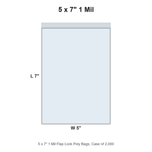 5 x 7" 1 Mil Flap Lock Poly Bags