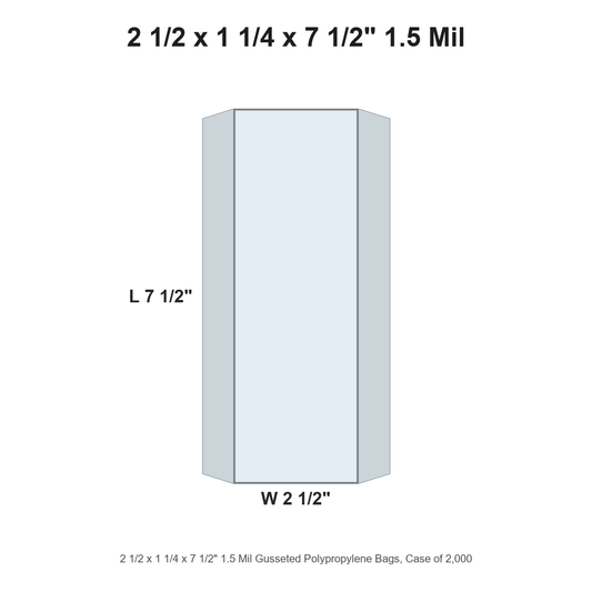 2 1/2 x 1 1/4 x 7 1/2" 1.5 Mil Gusseted Polypropylene Bags