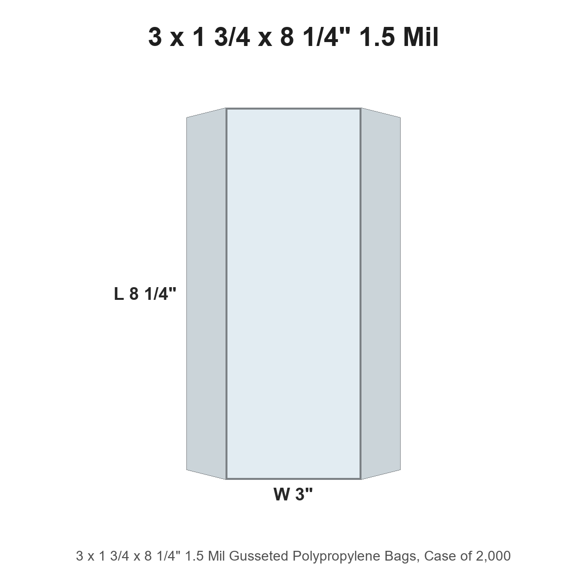 3 x 1 3/4 x 8 1/4" 1.5 Mil Gusseted Polypropylene Bags
