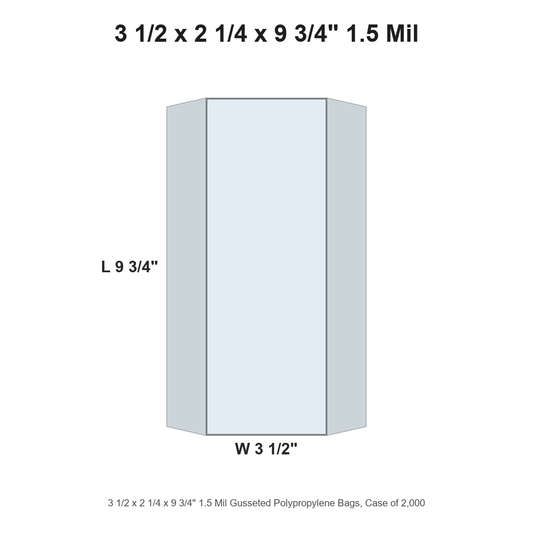 3 1/2 x 2 1/4 x 9 3/4" 1.5 Mil Gusseted Polypropylene Bags