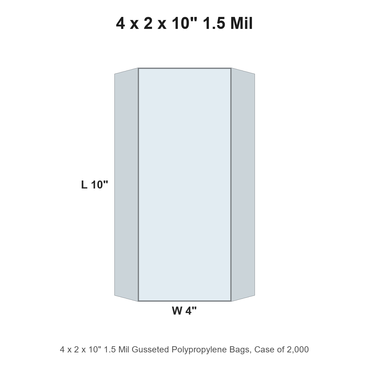 4 x 2 x 10" 1.5 Mil Gusseted Polypropylene Bags