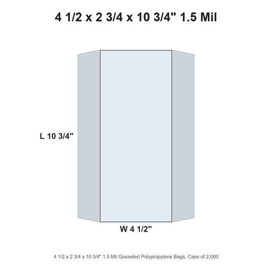 4 1/2 x 2 3/4 x 10 3/4" 1.5 Mil Gusseted Polypropylene Bags