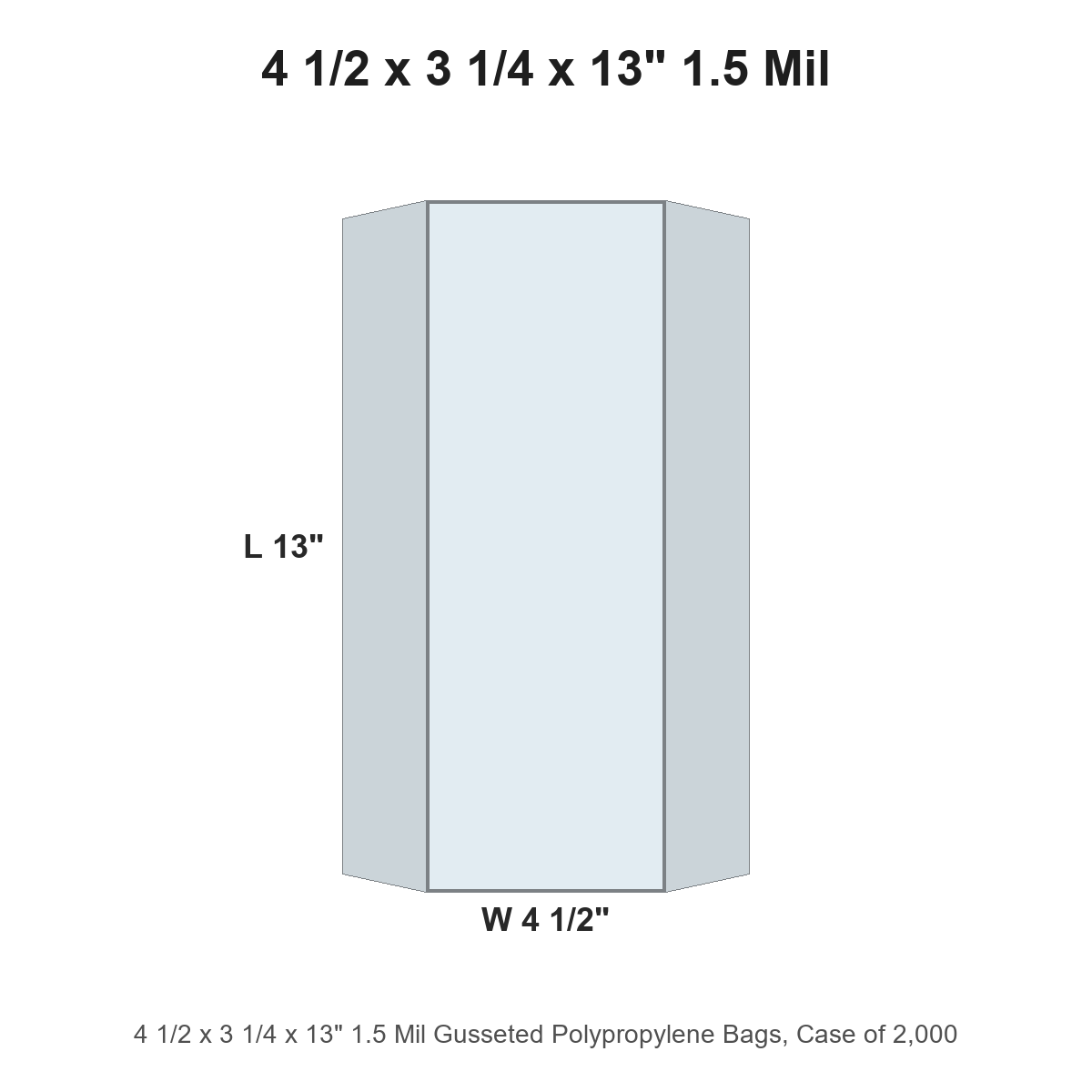 4 1/2 x 3 1/4 x 13" 1.5 Mil Gusseted Polypropylene Bags