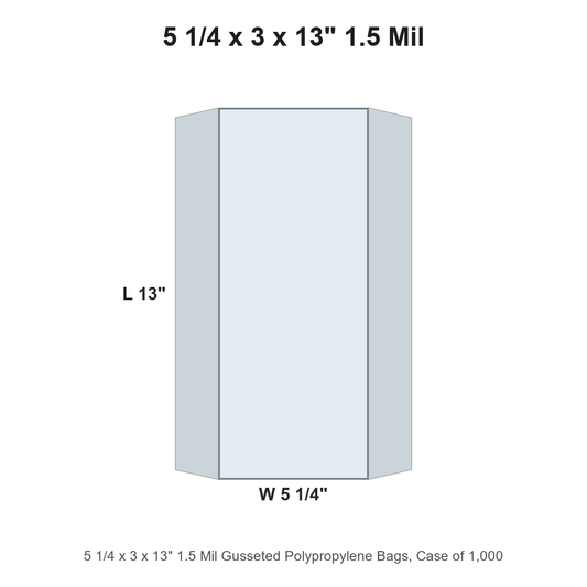 5 1/4 x 3 x 13" 1.5 Mil Gusseted Polypropylene Bags