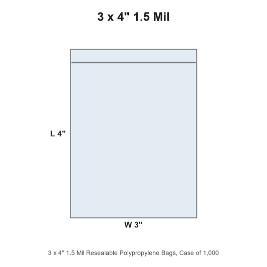 3 x 4" 1.5 Mil Resealable Polypropylene Bags