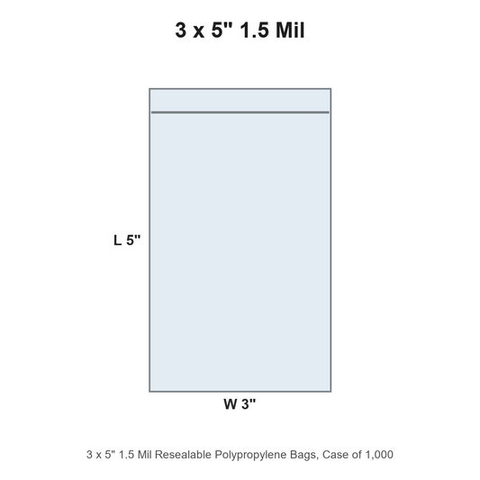 3 x 5" 1.5 Mil Resealable Polypropylene Bags