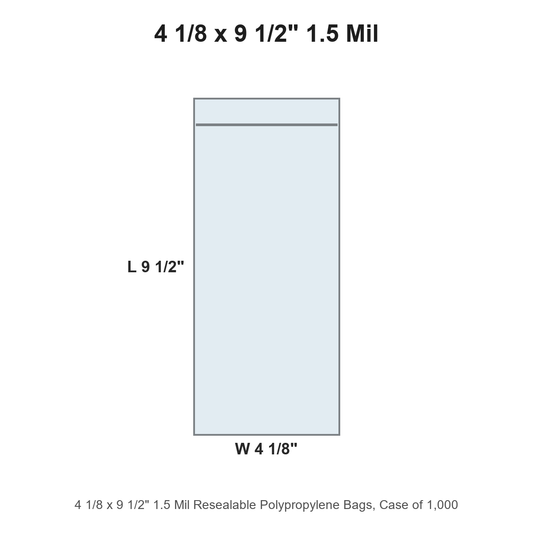 4 1/8 x 9 1/2" 1.5 Mil Resealable Polypropylene Bags