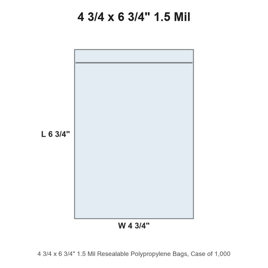 4 3/4 x 6 3/4" 1.5 Mil Resealable Polypropylene Bags