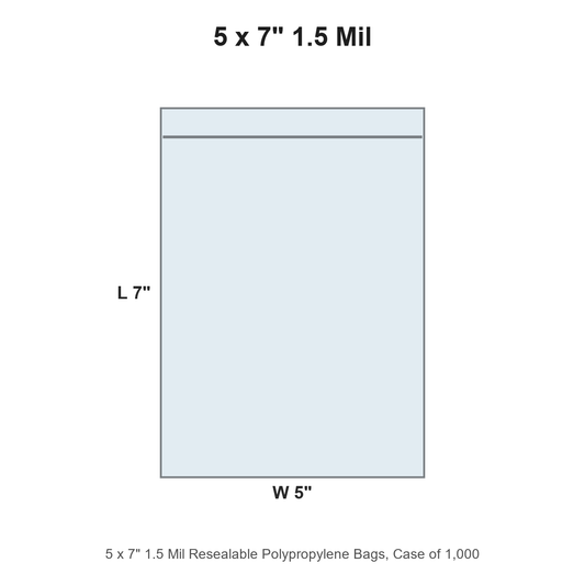 5 x 7" 1.5 Mil Resealable Polypropylene Bags