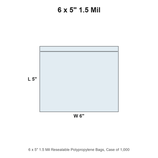 6 x 5" 1.5 Mil Resealable Polypropylene Bags