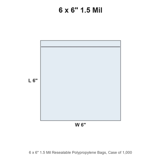 6 x 6" 1.5 Mil Resealable Polypropylene Bags