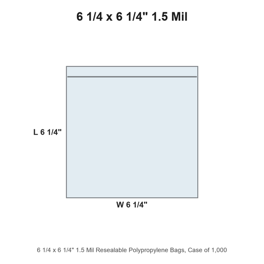 6 1/4 x 6 1/4" 1.5 Mil Resealable Polypropylene Bags