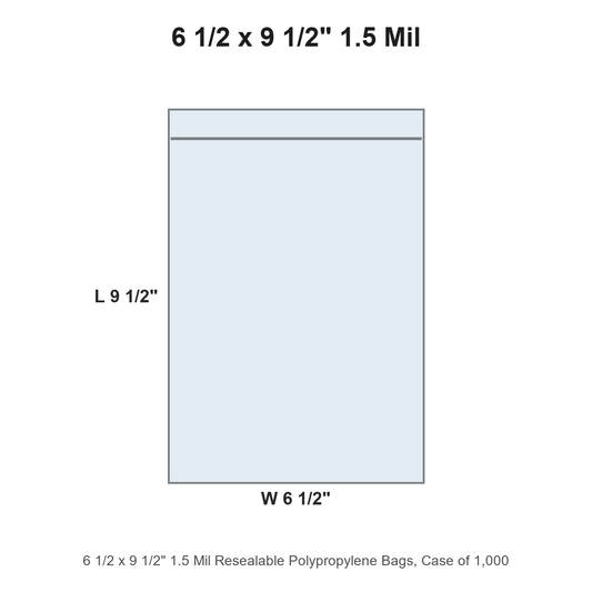 6 1/2 x 9 1/2" 1.5 Mil Resealable Polypropylene Bags