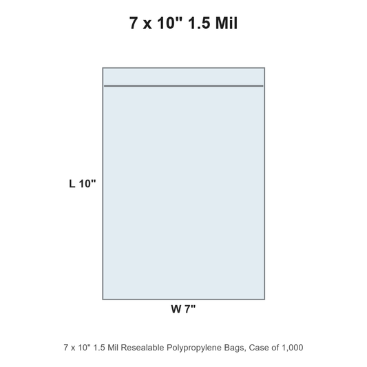 7 x 10" 1.5 Mil Resealable Polypropylene Bags
