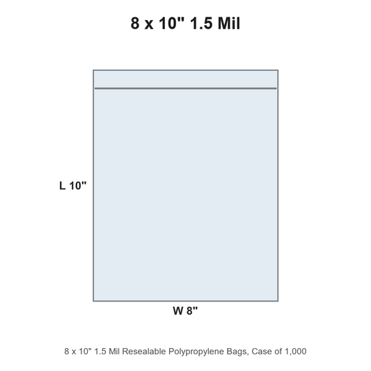 8 x 10" 1.5 Mil Resealable Polypropylene Bags